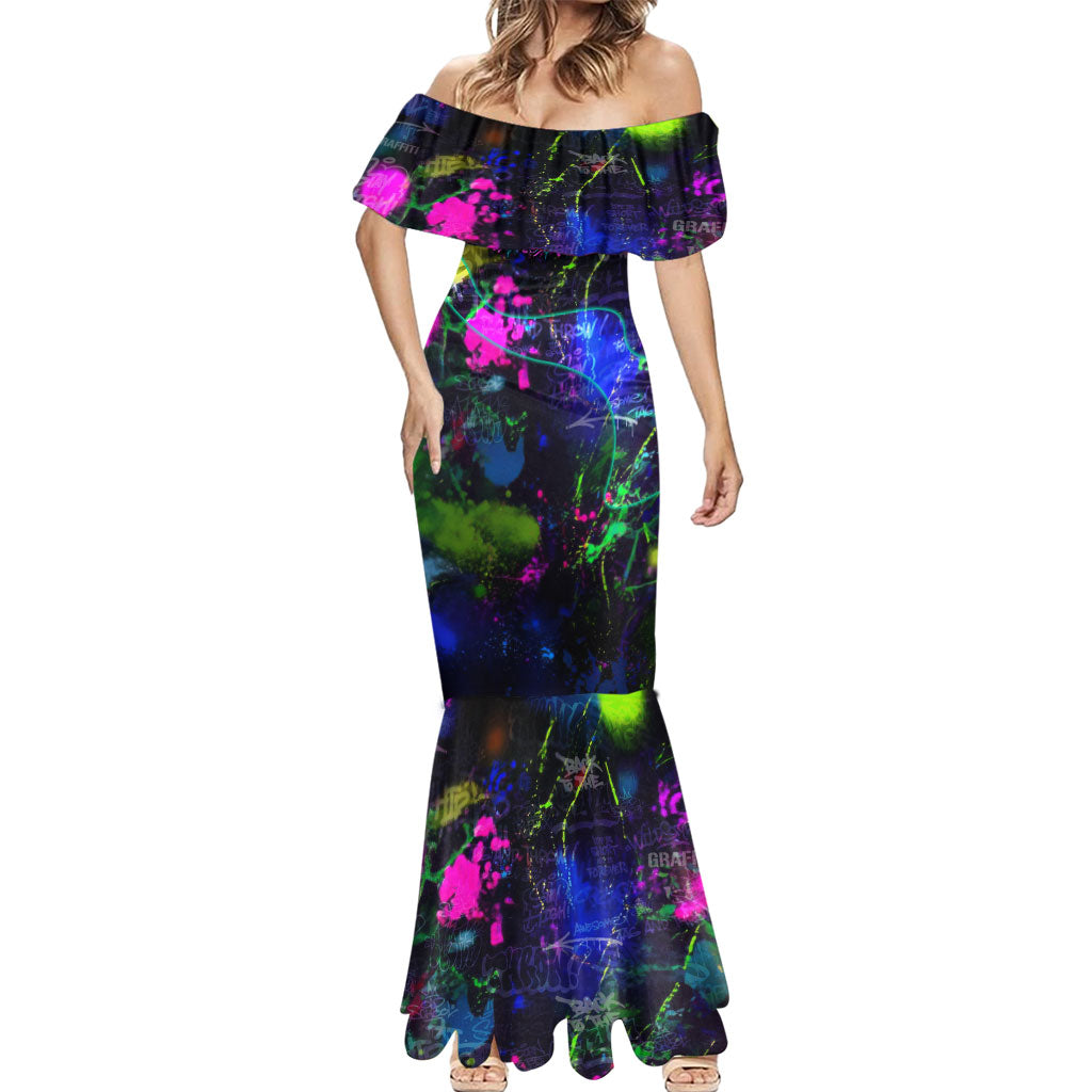 Personalized New Jersey Graffiti Mascot Mermaid Dress Urban Street Art - Vibrant Neon Spray Paint Aesthetic
