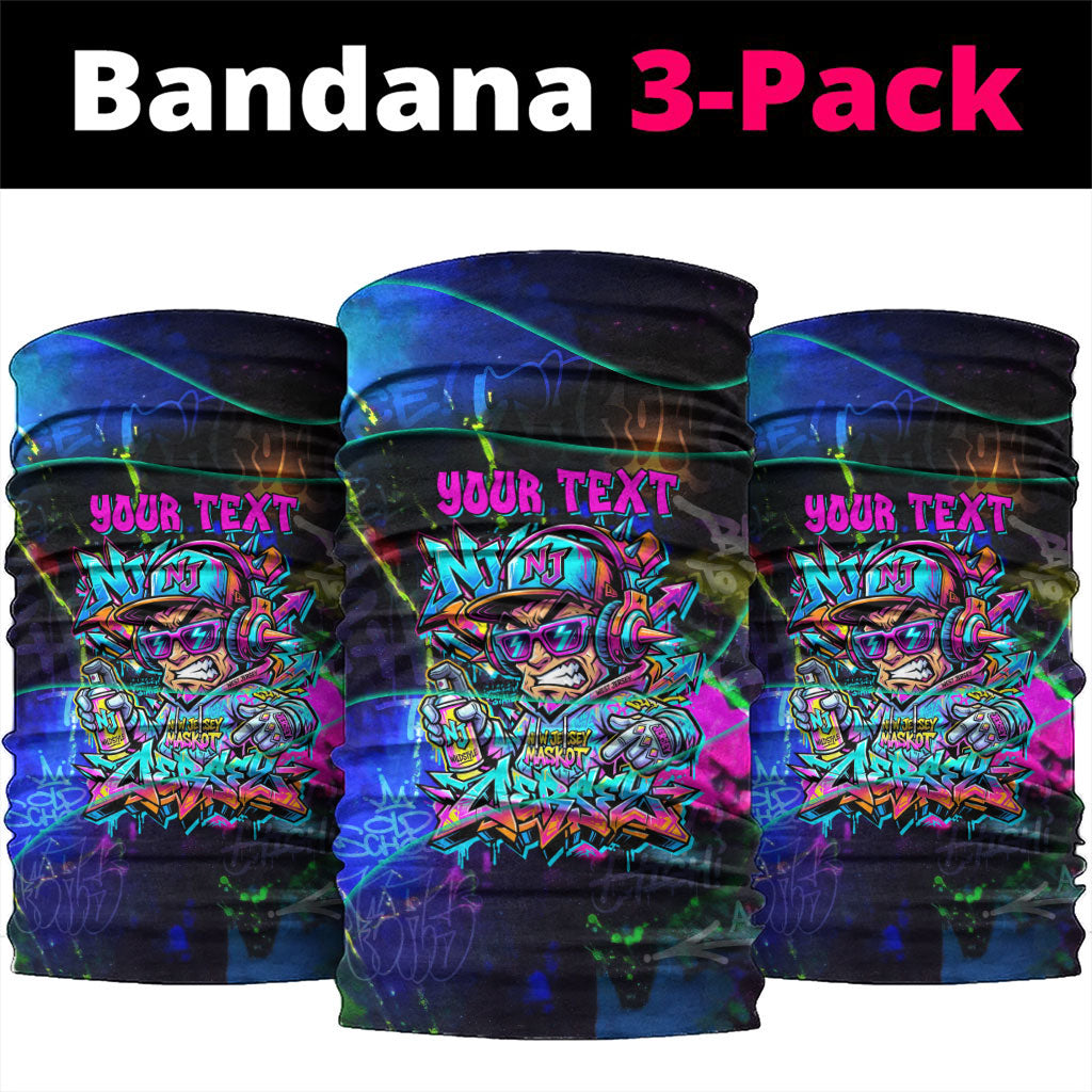 Personalized New Jersey Graffiti Mascot Neck Gaiter Urban Street Art - Vibrant Neon Spray Paint Aesthetic