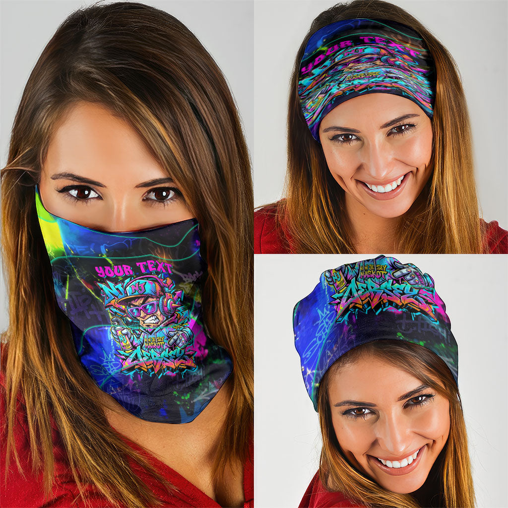 Personalized New Jersey Graffiti Mascot Neck Gaiter Urban Street Art - Vibrant Neon Spray Paint Aesthetic
