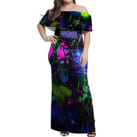 Personalized New Jersey Graffiti Mascot Off Shoulder Maxi Dress Urban Street Art - Vibrant Neon Spray Paint Aesthetic