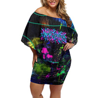 Personalized New Jersey Graffiti Mascot Off Shoulder Short Dress Urban Street Art - Vibrant Neon Spray Paint Aesthetic