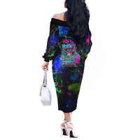 Personalized New Jersey Graffiti Mascot Off The Shoulder Long Sleeve Dress Urban Street Art - Vibrant Neon Spray Paint Aesthetic