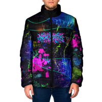 Personalized New Jersey Graffiti Mascot Padded Jacket Urban Street Art - Vibrant Neon Spray Paint Aesthetic