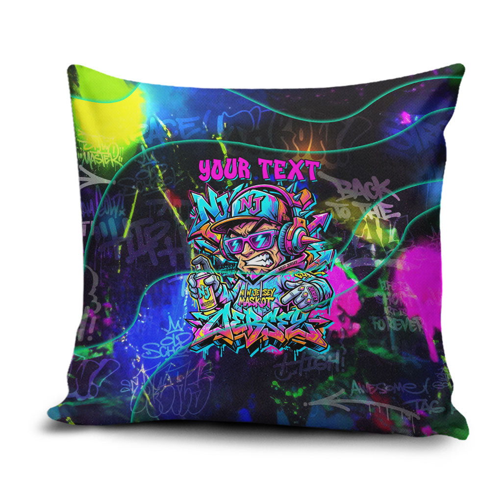 Personalized New Jersey Graffiti Mascot Pillow Cover Urban Street Art - Vibrant Neon Spray Paint Aesthetic