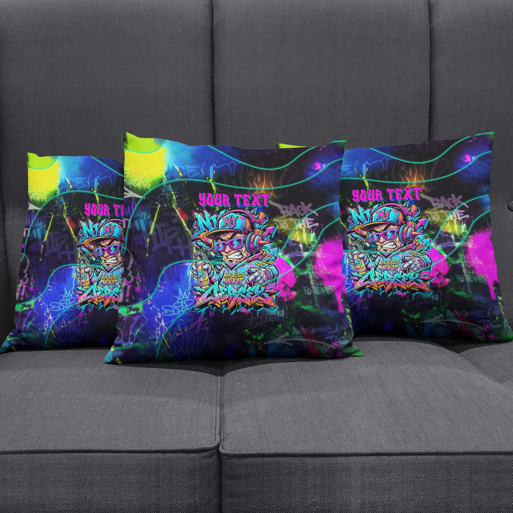 Personalized New Jersey Graffiti Mascot Pillow Cover Urban Street Art - Vibrant Neon Spray Paint Aesthetic