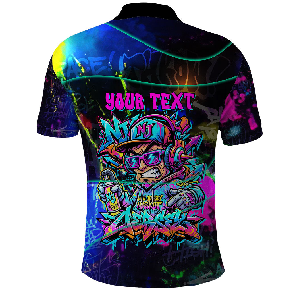 Personalized New Jersey Graffiti Mascot Polo Shirt Urban Street Art - Vibrant Neon Spray Paint Aesthetic