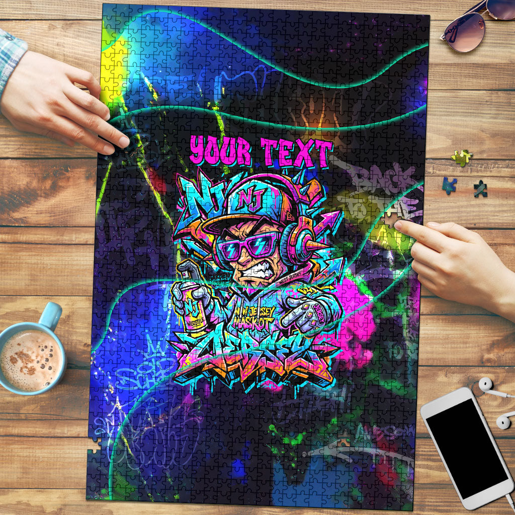Personalized New Jersey Graffiti Mascot Puzzle Urban Street Art - Vibrant Neon Spray Paint Aesthetic