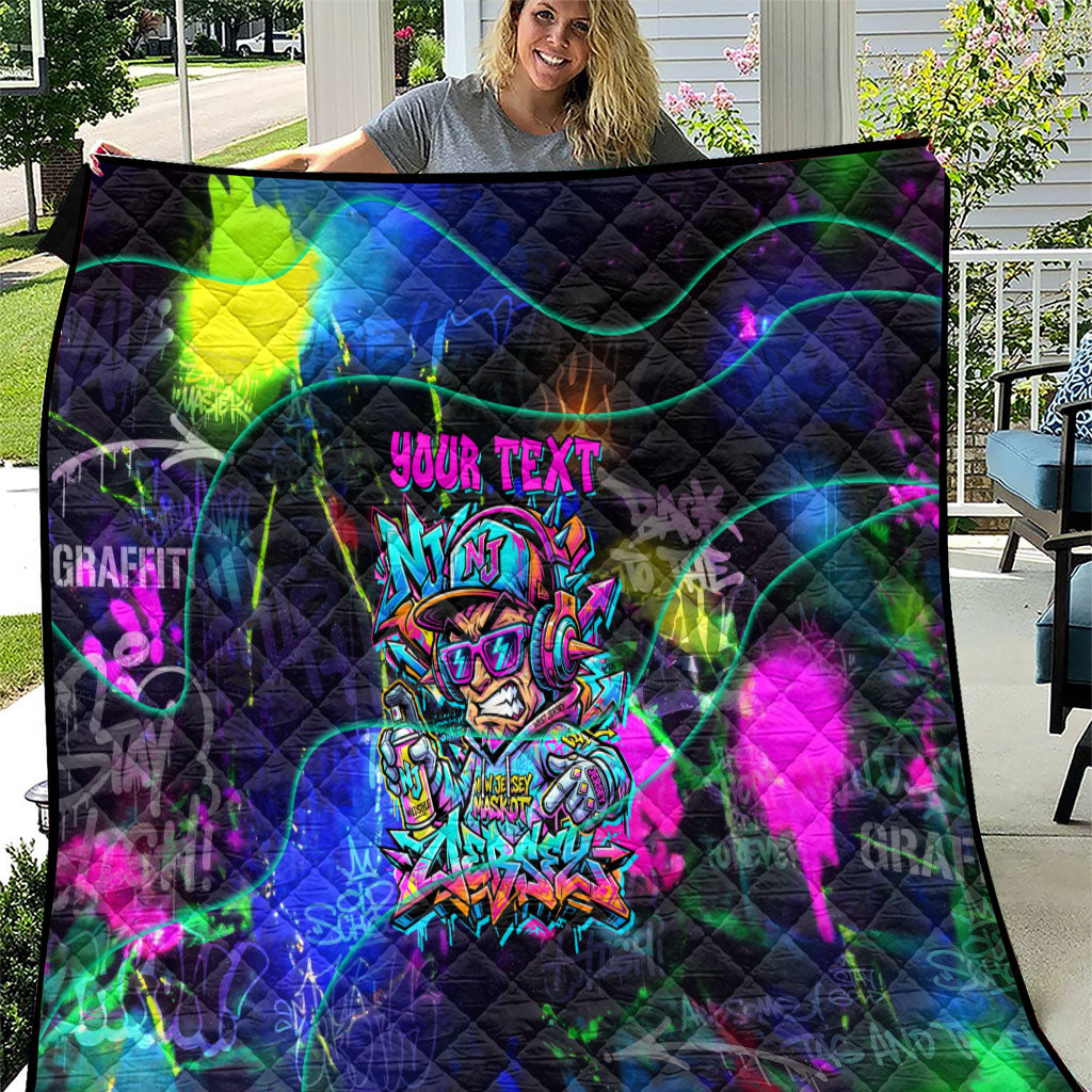 Personalized New Jersey Graffiti Mascot Quilt Urban Street Art - Vibrant Neon Spray Paint Aesthetic
