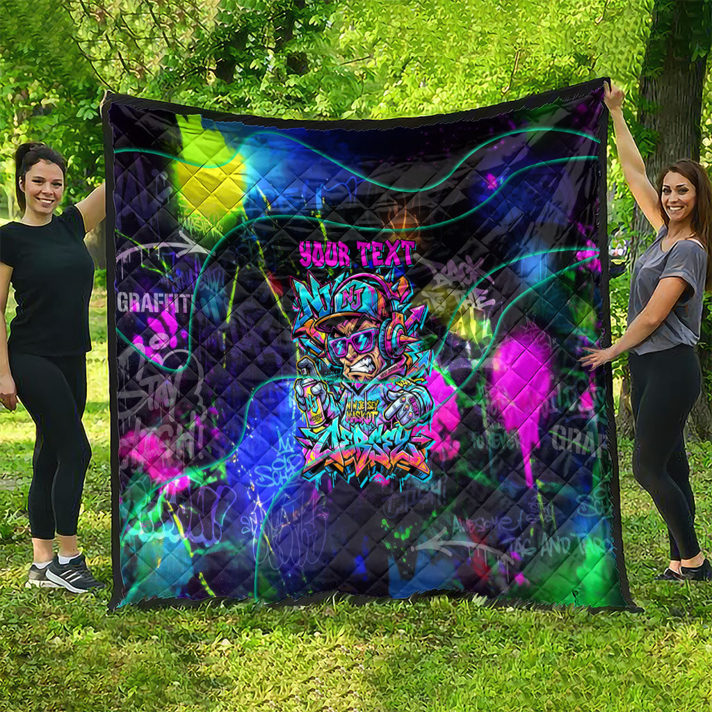 Personalized New Jersey Graffiti Mascot Quilt Urban Street Art - Vibrant Neon Spray Paint Aesthetic