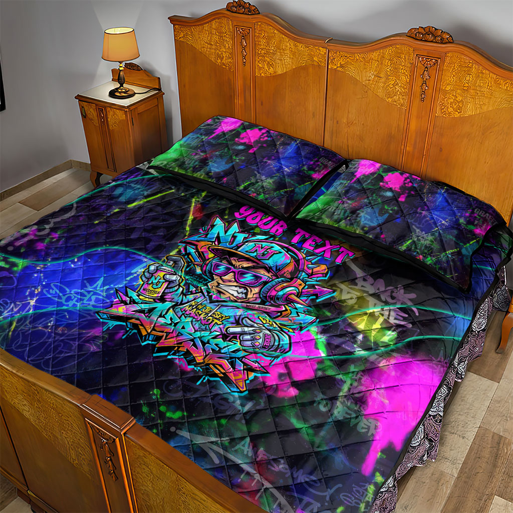 Personalized New Jersey Graffiti Mascot Quilt Bed Set Urban Street Art - Vibrant Neon Spray Paint Aesthetic
