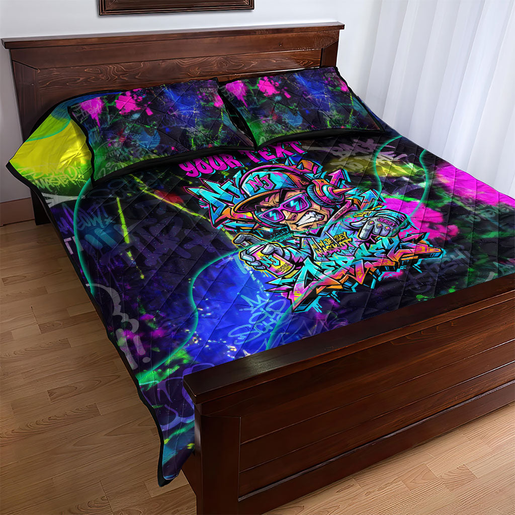 Personalized New Jersey Graffiti Mascot Quilt Bed Set Urban Street Art - Vibrant Neon Spray Paint Aesthetic