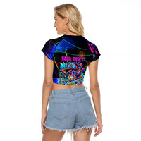 Personalized New Jersey Graffiti Mascot Raglan Cropped T Shirt Urban Street Art - Vibrant Neon Spray Paint Aesthetic