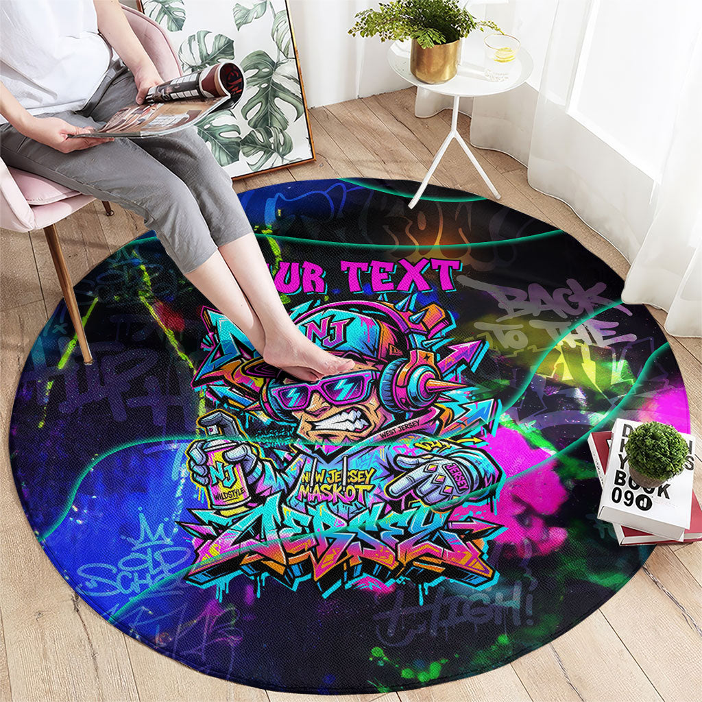 Personalized New Jersey Graffiti Mascot Round Carpet Urban Street Art - Vibrant Neon Spray Paint Aesthetic