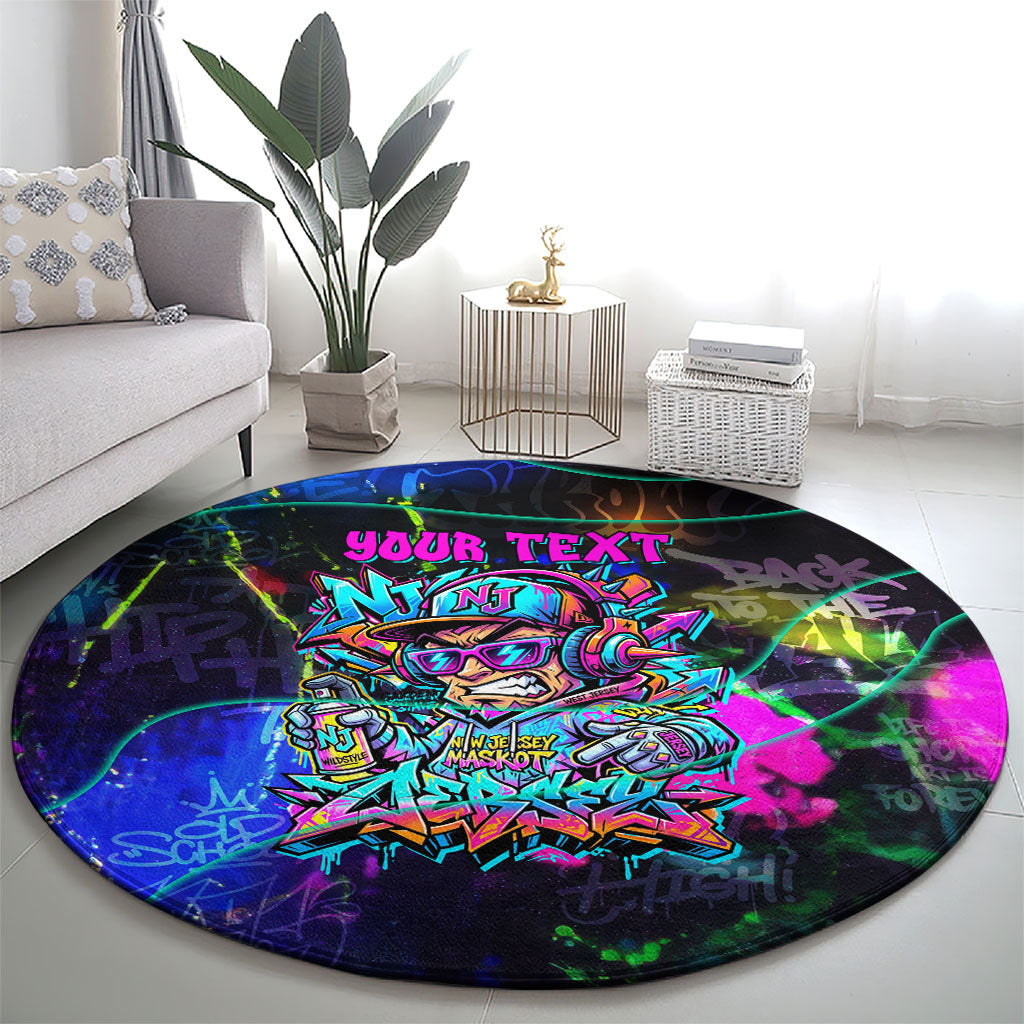 Personalized New Jersey Graffiti Mascot Round Carpet Urban Street Art - Vibrant Neon Spray Paint Aesthetic