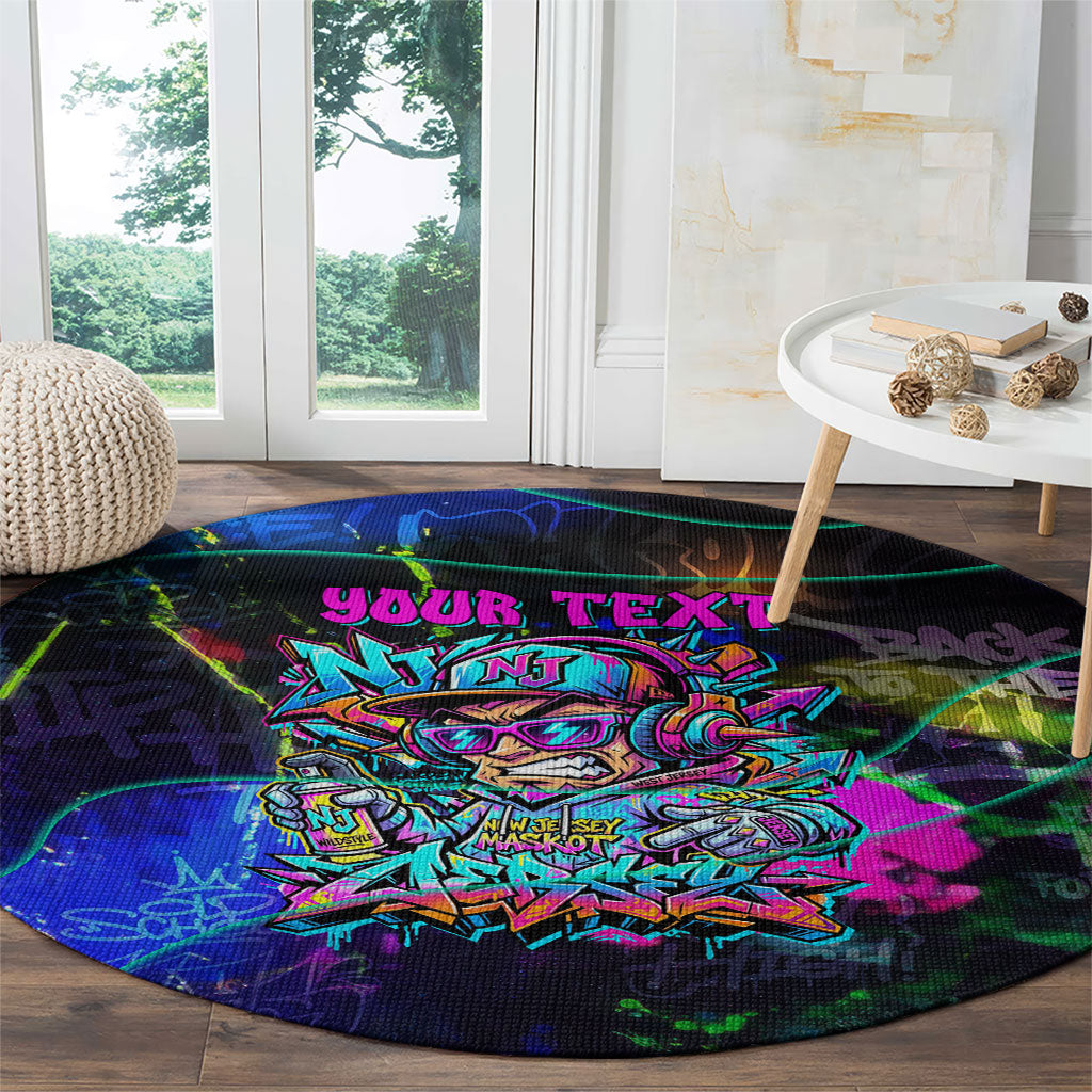 Personalized New Jersey Graffiti Mascot Round Carpet Urban Street Art - Vibrant Neon Spray Paint Aesthetic