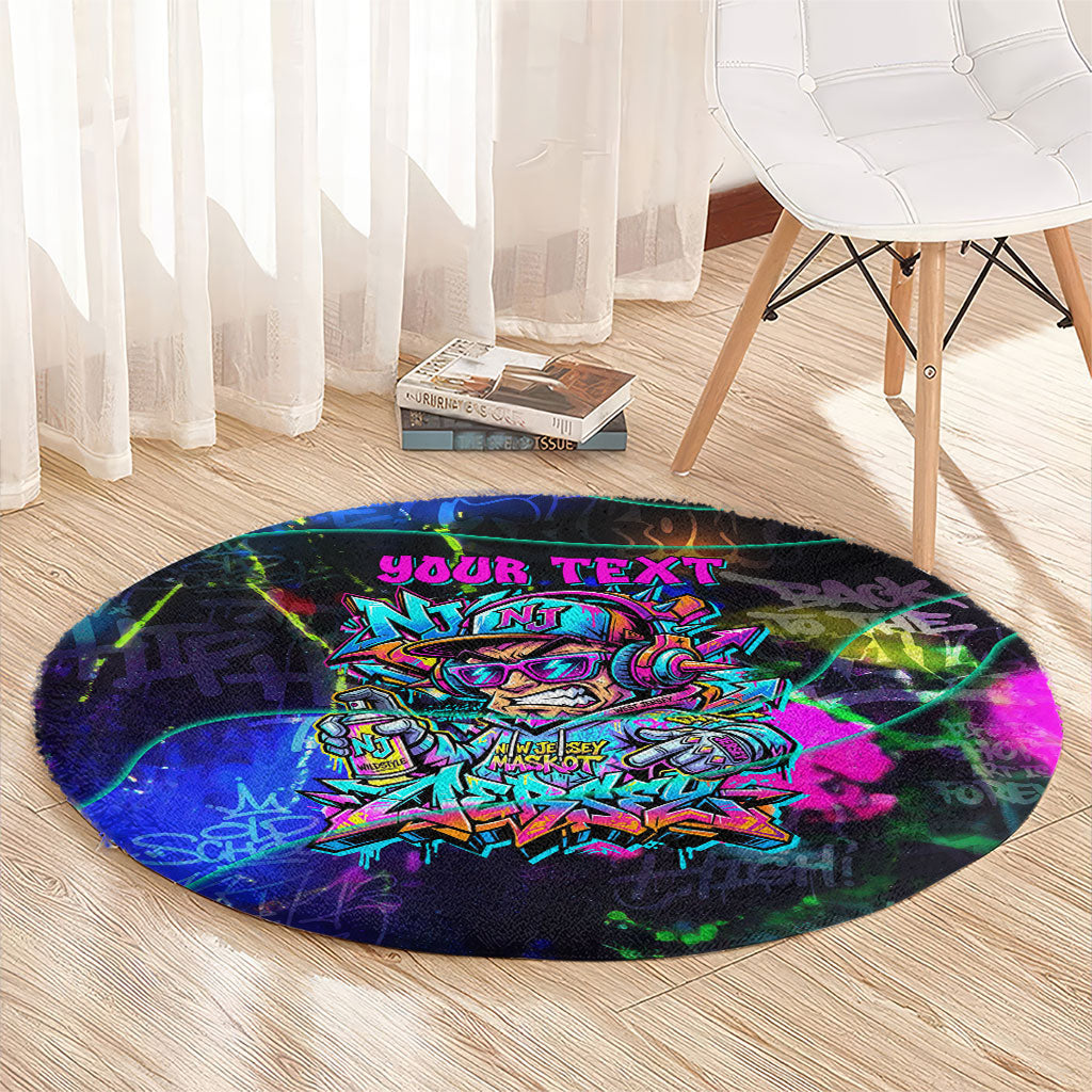 Personalized New Jersey Graffiti Mascot Round Carpet Urban Street Art - Vibrant Neon Spray Paint Aesthetic