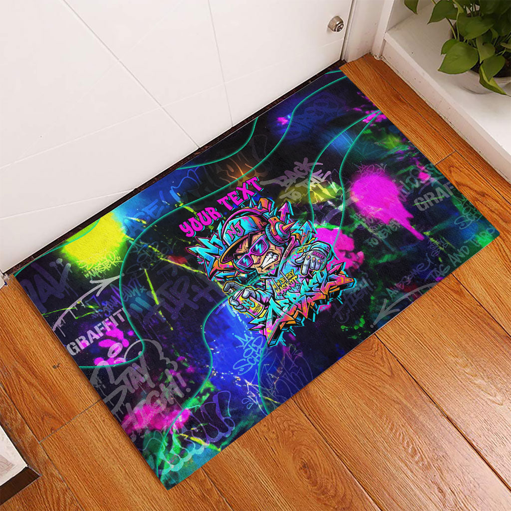 Personalized New Jersey Graffiti Mascot Rubber Doormat Urban Street Art - Vibrant Neon Spray Paint Aesthetic