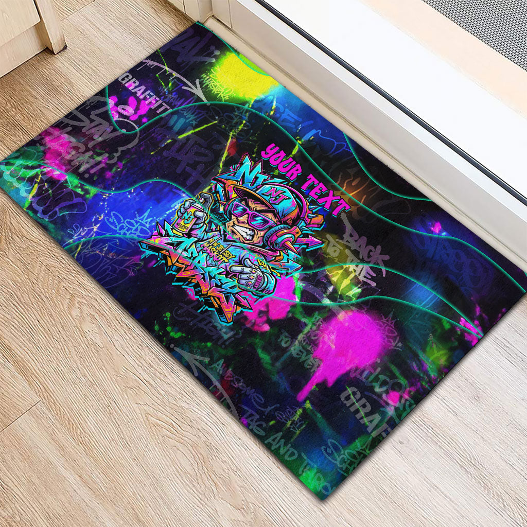 Personalized New Jersey Graffiti Mascot Rubber Doormat Urban Street Art - Vibrant Neon Spray Paint Aesthetic