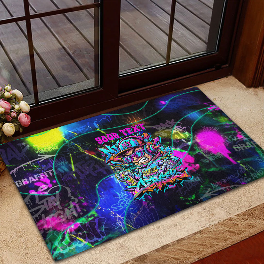 Personalized New Jersey Graffiti Mascot Rubber Doormat Urban Street Art - Vibrant Neon Spray Paint Aesthetic