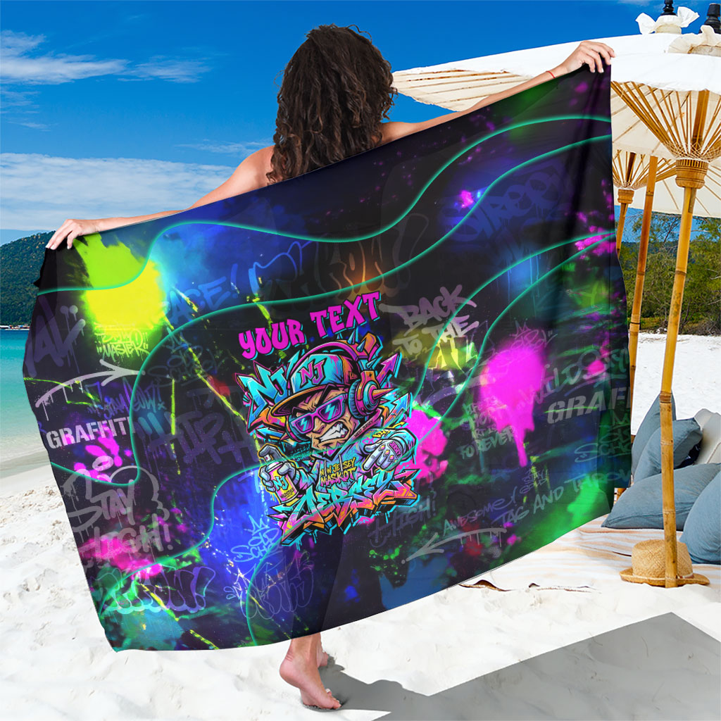 Personalized New Jersey Graffiti Mascot Sarong Urban Street Art - Vibrant Neon Spray Paint Aesthetic