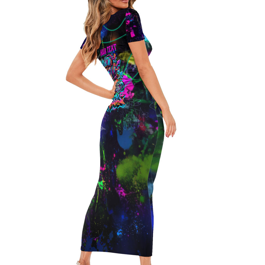 Personalized New Jersey Graffiti Mascot Short Sleeve Bodycon Dress Urban Street Art - Vibrant Neon Spray Paint Aesthetic