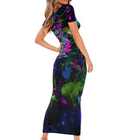Personalized New Jersey Graffiti Mascot Short Sleeve Bodycon Dress Urban Street Art - Vibrant Neon Spray Paint Aesthetic