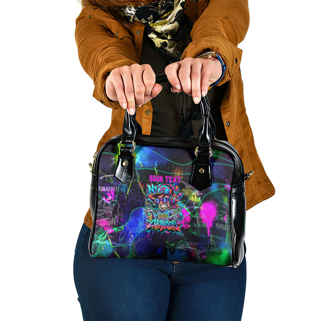 Personalized New Jersey Graffiti Mascot Shoulder Handbag Urban Street Art - Vibrant Neon Spray Paint Aesthetic