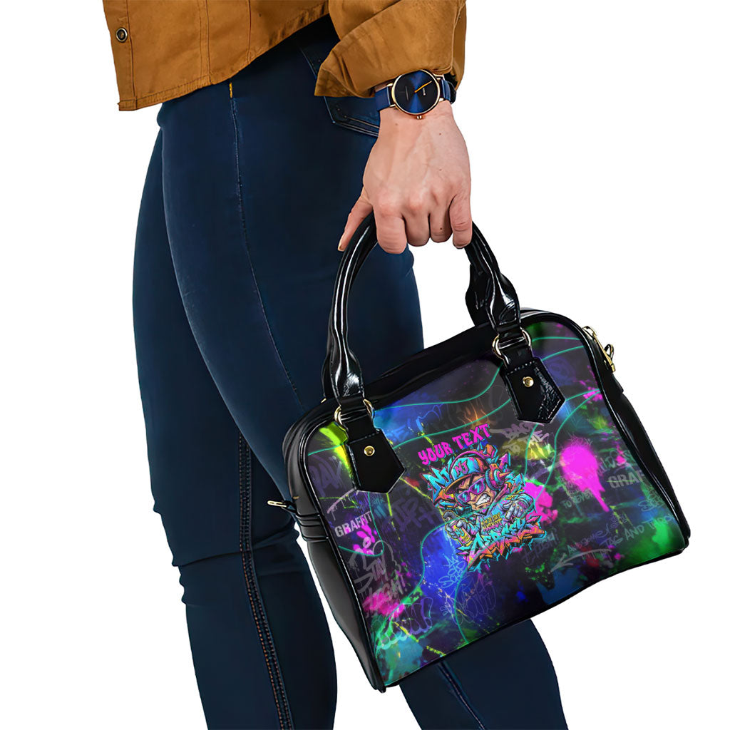 Personalized New Jersey Graffiti Mascot Shoulder Handbag Urban Street Art - Vibrant Neon Spray Paint Aesthetic