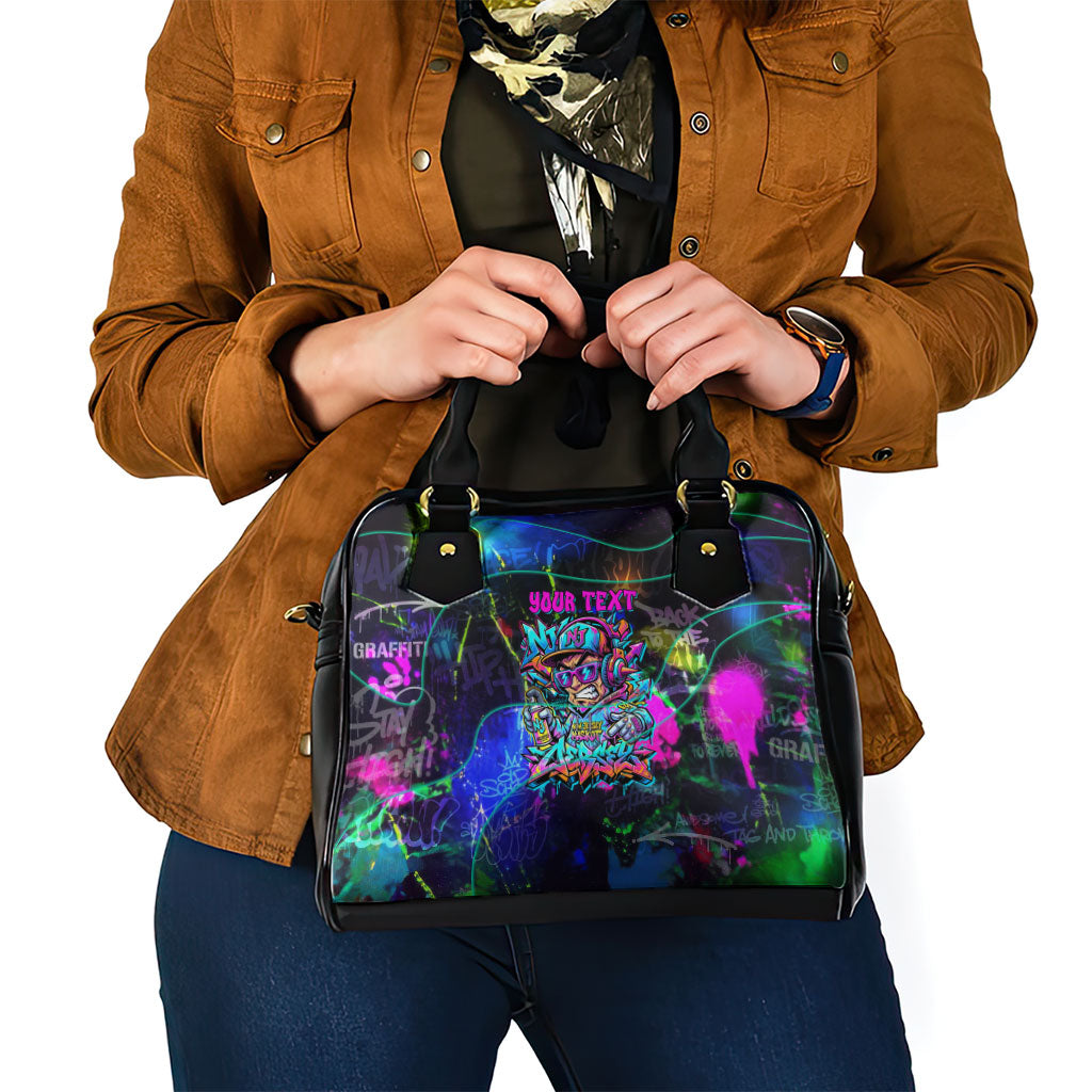 Personalized New Jersey Graffiti Mascot Shoulder Handbag Urban Street Art - Vibrant Neon Spray Paint Aesthetic