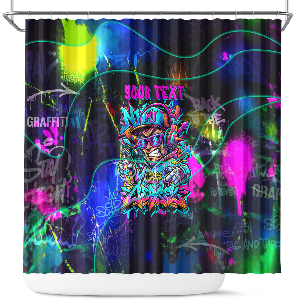 Personalized New Jersey Graffiti Mascot Shower Curtain Urban Street Art - Vibrant Neon Spray Paint Aesthetic