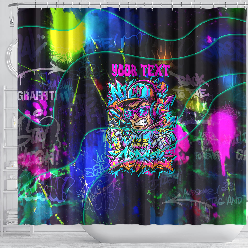 Personalized New Jersey Graffiti Mascot Shower Curtain Urban Street Art - Vibrant Neon Spray Paint Aesthetic