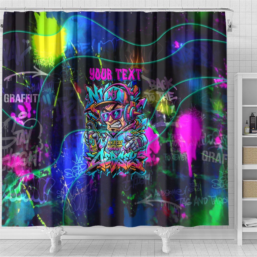 Personalized New Jersey Graffiti Mascot Shower Curtain Urban Street Art - Vibrant Neon Spray Paint Aesthetic