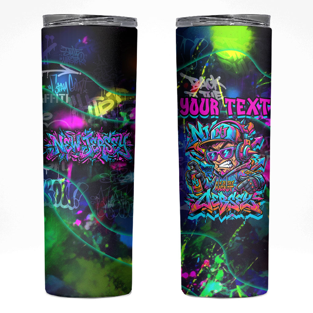 Personalized New Jersey Graffiti Mascot Skinny Tumbler Urban Street Art - Vibrant Neon Spray Paint Aesthetic