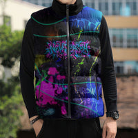 Personalized New Jersey Graffiti Mascot Sleeveless Puffer Jacket Urban Street Art - Vibrant Neon Spray Paint Aesthetic