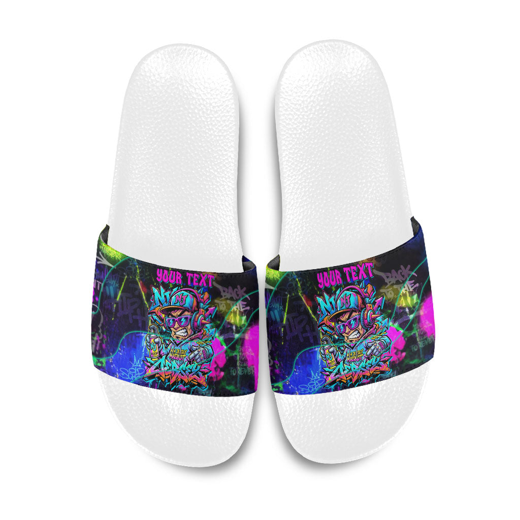 Personalized New Jersey Graffiti Mascot Slide Sandals Urban Street Art - Vibrant Neon Spray Paint Aesthetic
