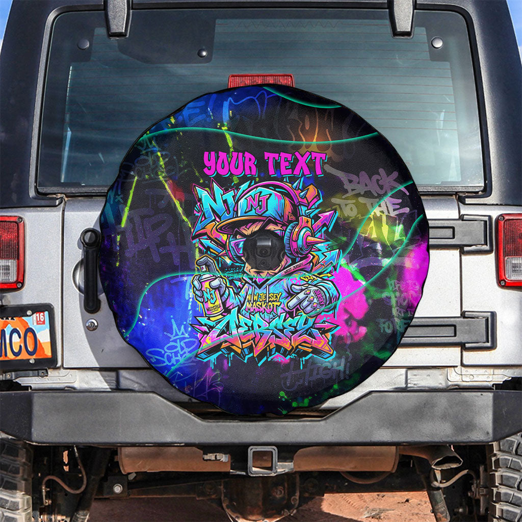 Personalized New Jersey Graffiti Mascot Spare Tire Cover Urban Street Art - Vibrant Neon Spray Paint Aesthetic