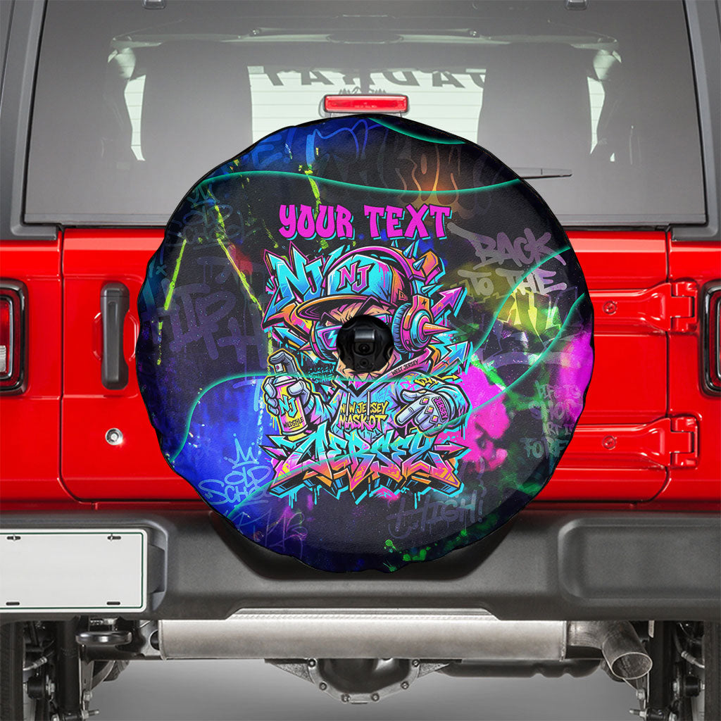 Personalized New Jersey Graffiti Mascot Spare Tire Cover Urban Street Art - Vibrant Neon Spray Paint Aesthetic
