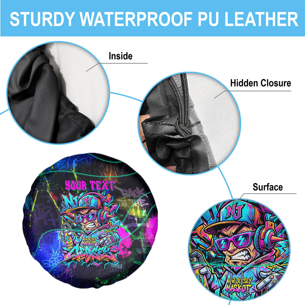 Personalized New Jersey Graffiti Mascot Spare Tire Cover Urban Street Art - Vibrant Neon Spray Paint Aesthetic