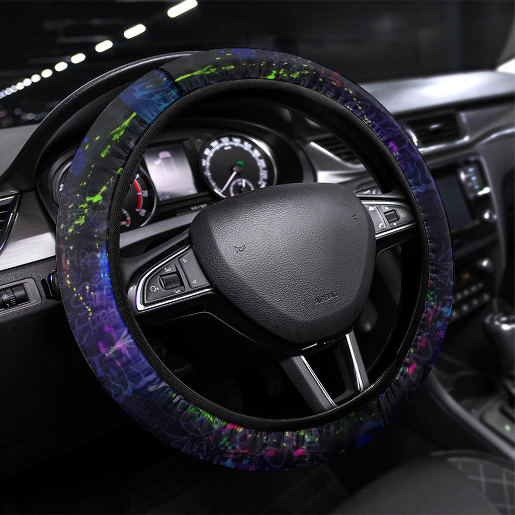 New Jersey Graffiti Mascot Steering Wheel Cover Urban Street Art - Vibrant Neon Spray Paint Aesthetic