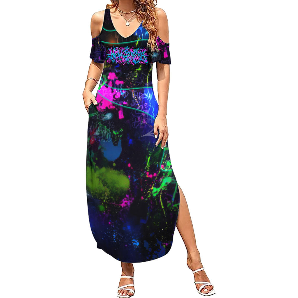 Personalized New Jersey Graffiti Mascot Summer Maxi Dress Urban Street Art - Vibrant Neon Spray Paint Aesthetic
