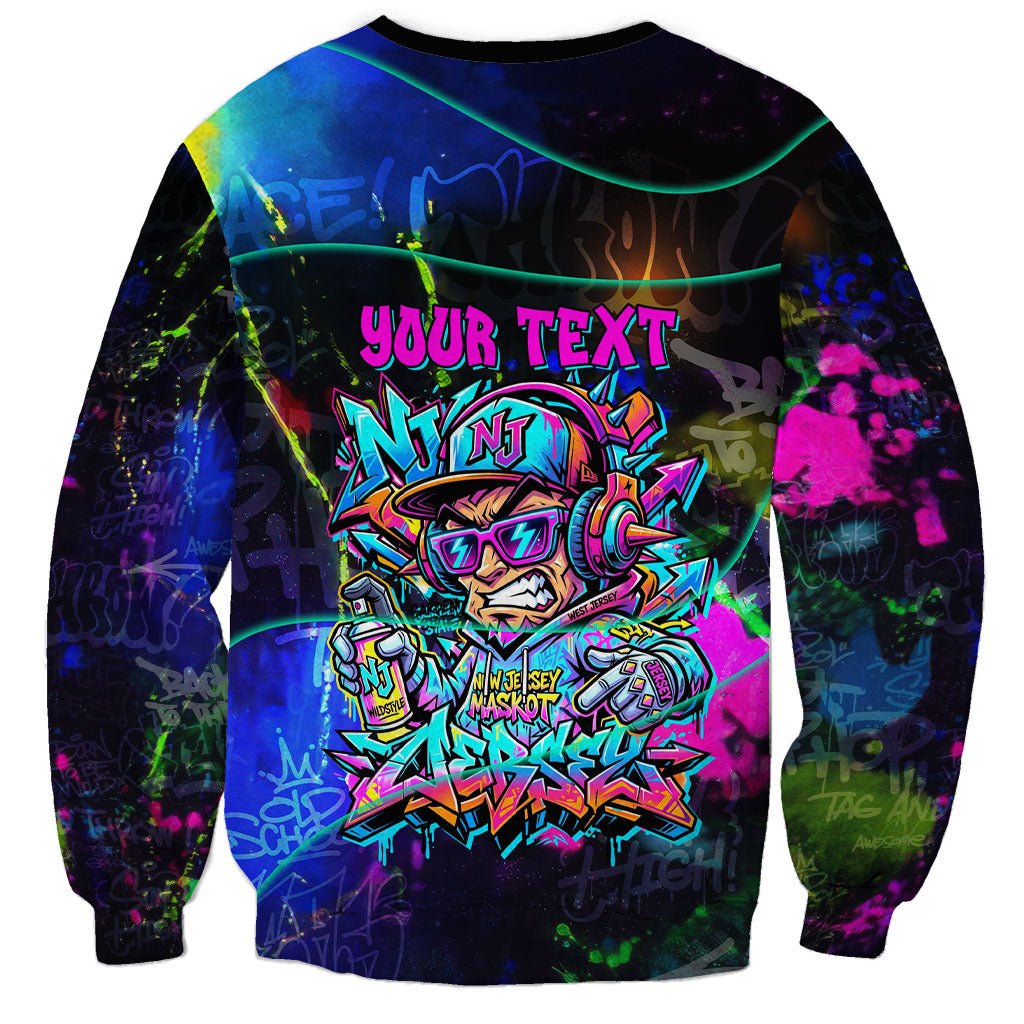 Personalized New Jersey Graffiti Mascot Sweatshirt Urban Street Art - Vibrant Neon Spray Paint Aesthetic