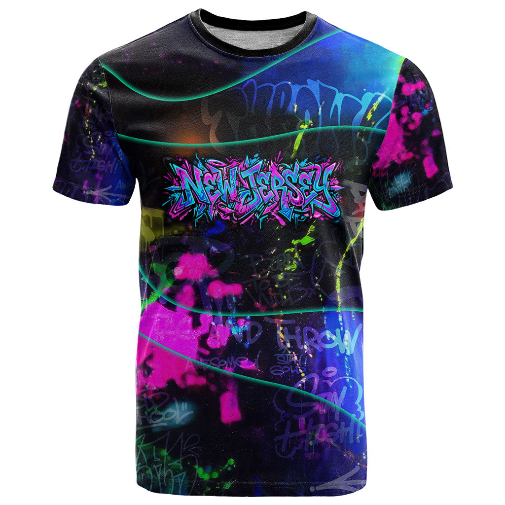 Personalized New Jersey Graffiti Mascot T Shirt Urban Street Art - Vibrant Neon Spray Paint Aesthetic
