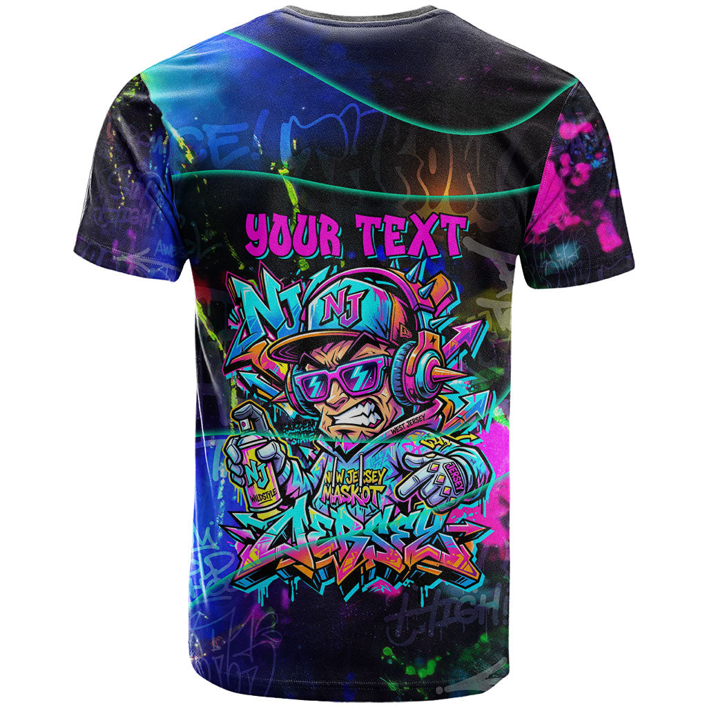 Personalized New Jersey Graffiti Mascot T Shirt Urban Street Art - Vibrant Neon Spray Paint Aesthetic
