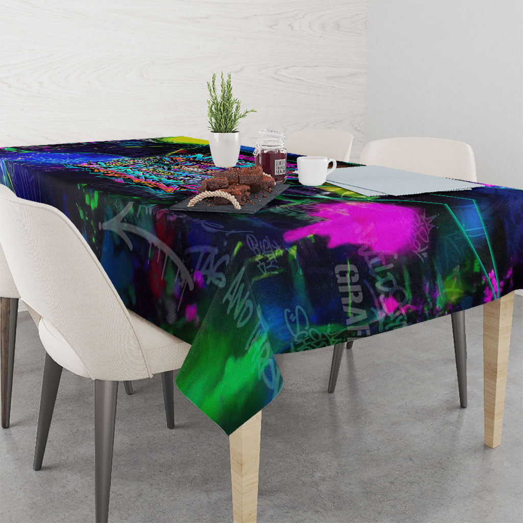 Personalized New Jersey Graffiti Mascot Tablecloth Urban Street Art - Vibrant Neon Spray Paint Aesthetic