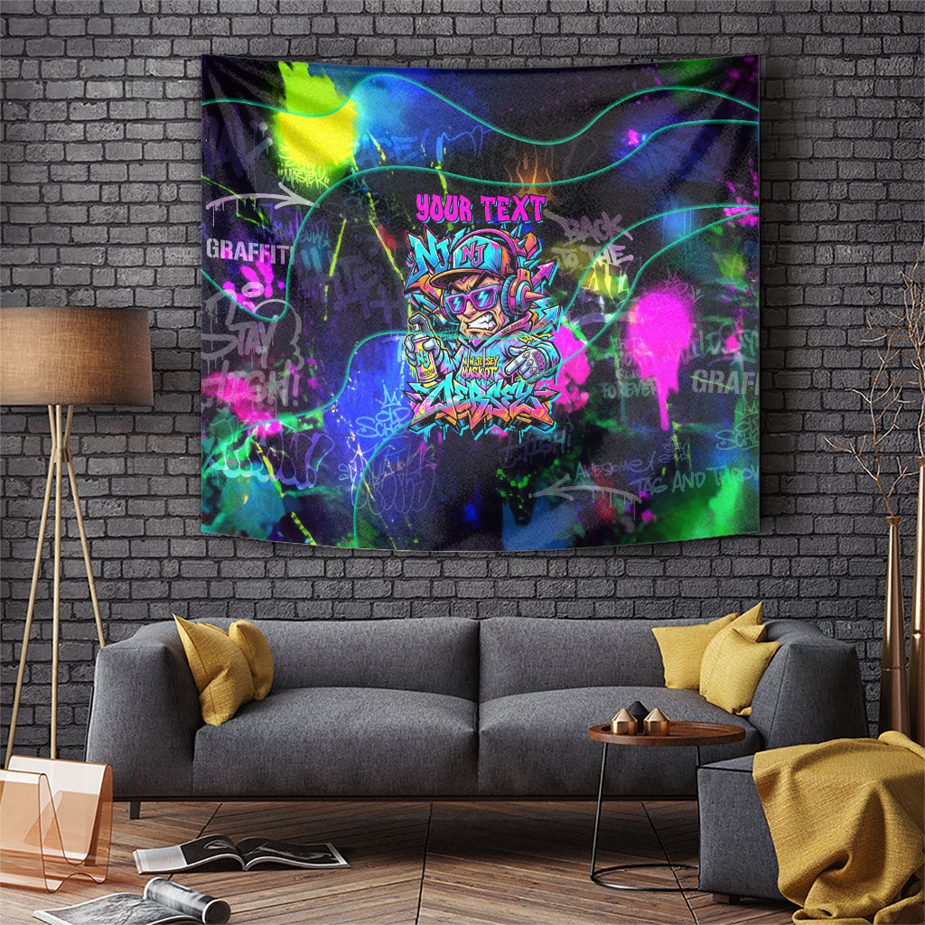 Personalized New Jersey Graffiti Mascot Tapestry Urban Street Art - Vibrant Neon Spray Paint Aesthetic