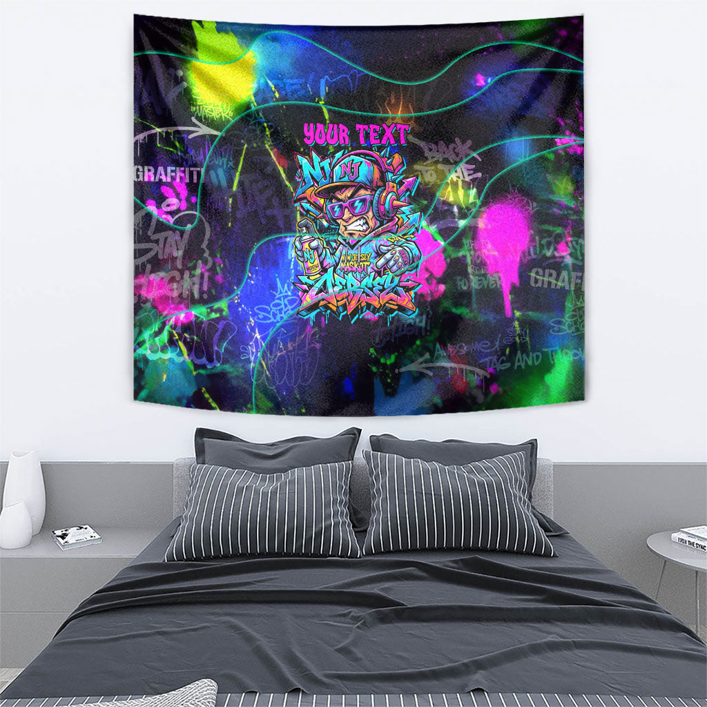 Personalized New Jersey Graffiti Mascot Tapestry Urban Street Art - Vibrant Neon Spray Paint Aesthetic