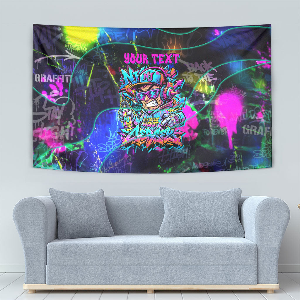 Personalized New Jersey Graffiti Mascot Tapestry Urban Street Art - Vibrant Neon Spray Paint Aesthetic