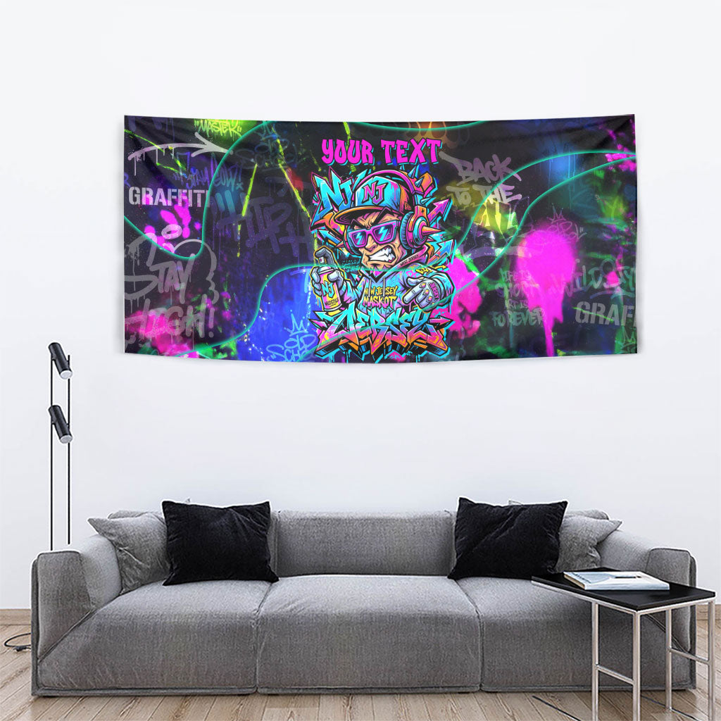 Personalized New Jersey Graffiti Mascot Tapestry Urban Street Art - Vibrant Neon Spray Paint Aesthetic