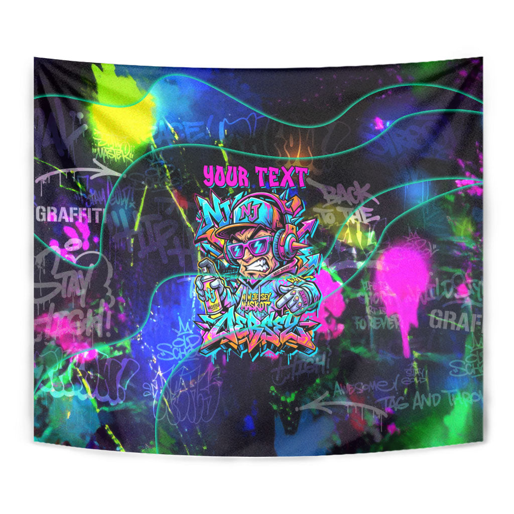 Personalized New Jersey Graffiti Mascot Tapestry Urban Street Art - Vibrant Neon Spray Paint Aesthetic
