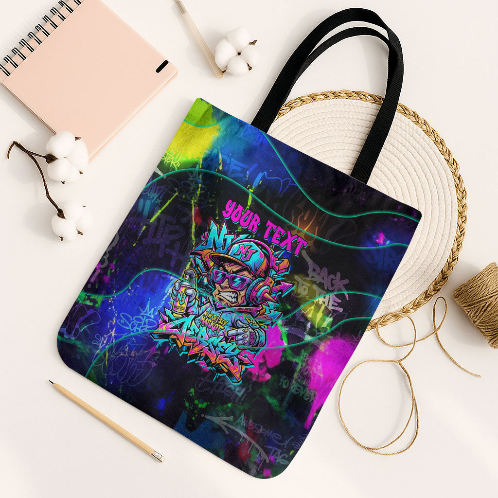 Personalized New Jersey Graffiti Mascot Tote Bag Urban Street Art - Vibrant Neon Spray Paint Aesthetic